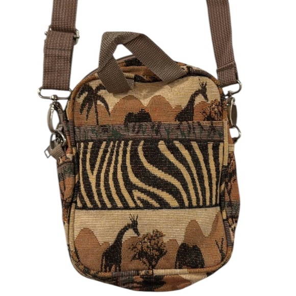 Vintage Karri-Mate Safari & Animal Print Tan & Black Tapestry Crossbody Bag - Picture 9 of 12
